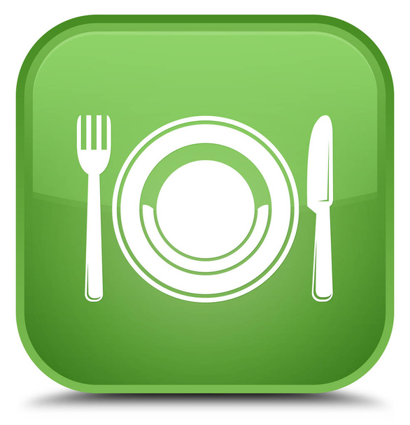 Élelmiszer lemez ikon speciális puha zöld négyzet gomb - Fotó, kép
