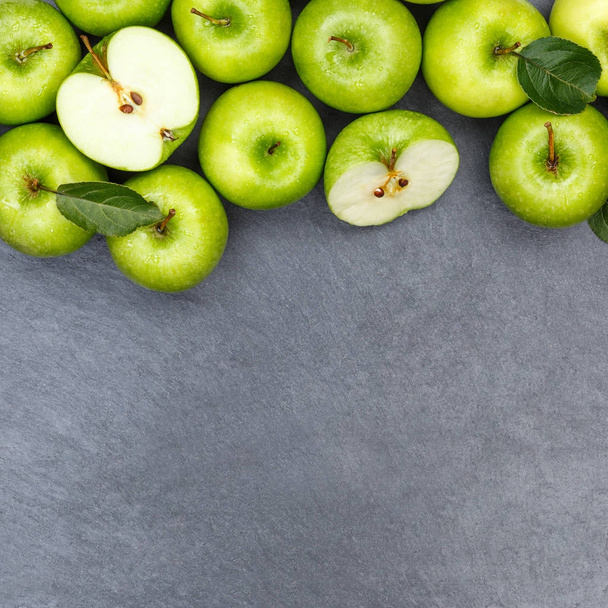 Apples apple fruit fruits copyspace square slate green top view - Foto, Bild