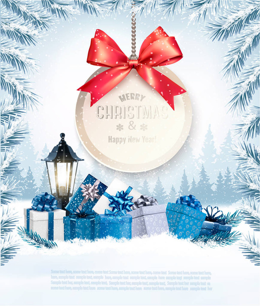 Christmas presents with a gift card and a gift boxes. Vector. - Vector, Imagen