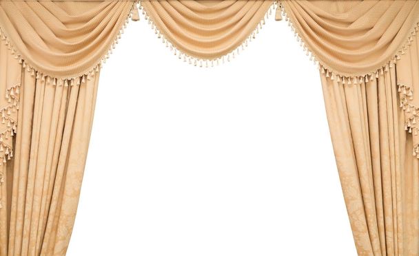 Rideau beige classique suspendu à une fenêtre
 - Photo, image