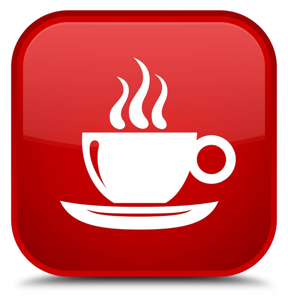 Coffee cup icon special red square button - Φωτογραφία, εικόνα