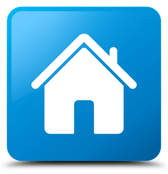 ホーム アイコン シアン青い正方形ボタン - 写真・画像
