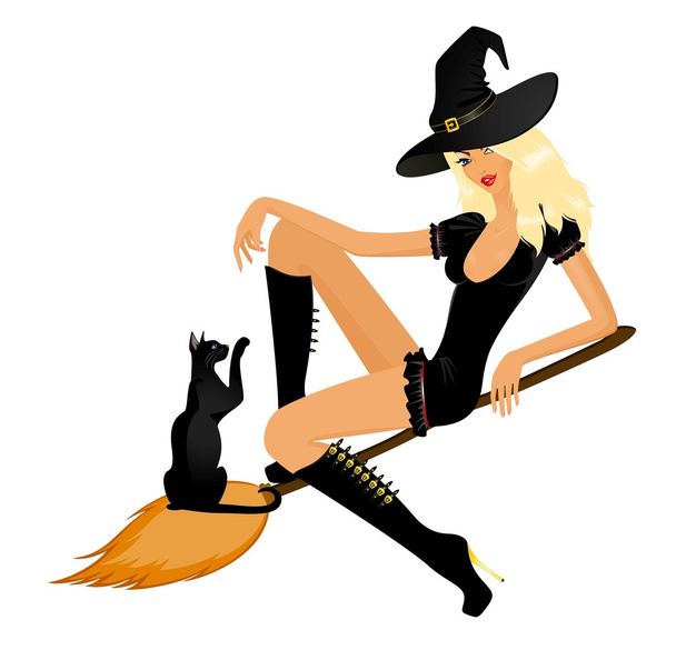 Witch with cat - Vector, Image