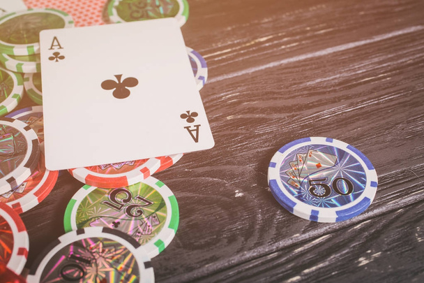 background  poker on a wooden table. - Photo, Image