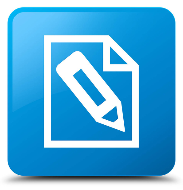 Lápis no ícone da página botão quadrado azul ciano
 - Foto, Imagem