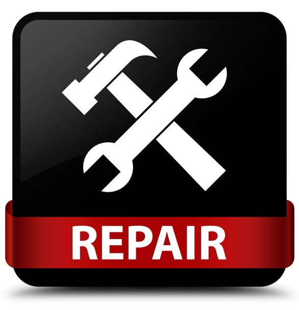 Repair (tools icon) black square button red ribbon in middle - Photo, Image