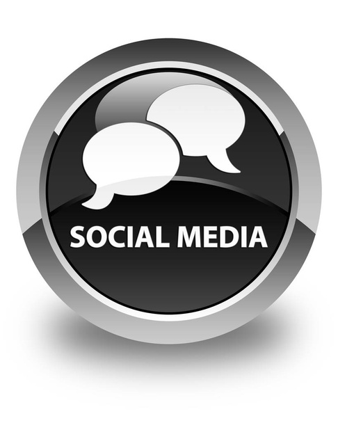 Mídia social (ícone de bolha de bate-papo) botão redondo preto brilhante
 - Foto, Imagem