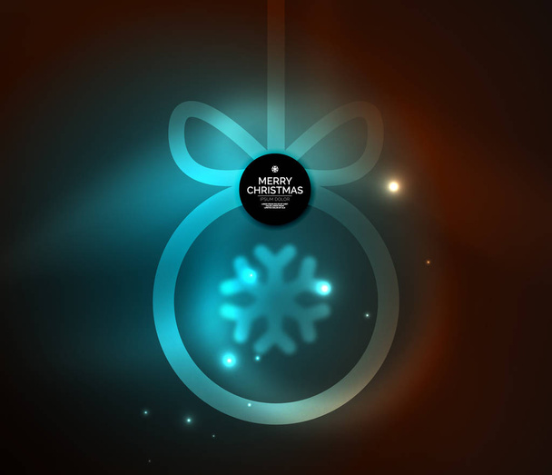 Christmas baubles, vector magic dark background with glowing New Year spheres - Vetor, Imagem