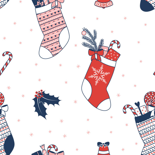 Seamless pattern with christmas stockings - Vector, Image