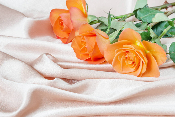 Roses on satin fabric - Φωτογραφία, εικόνα