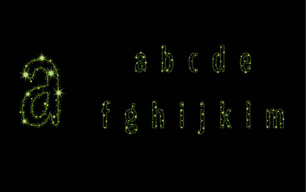 alphabet letters from glittering green stars - Вектор,изображение