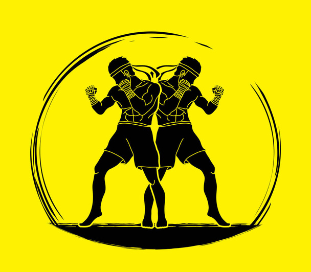 Muay Thai, Thai boxing standing ready to fight action graphic vector  - Vector, Image