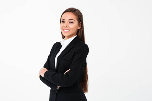 Amazing cheerful business woman standing with arms crossed - Foto, imagen