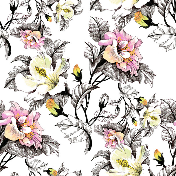 Watercolor pattern with colorful flowers - Foto, Imagen