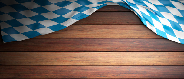 Bandeira da Baviera para Oktoberfest. Fundo de madeira com copyspace. ilustração 3d
 - Foto, Imagem