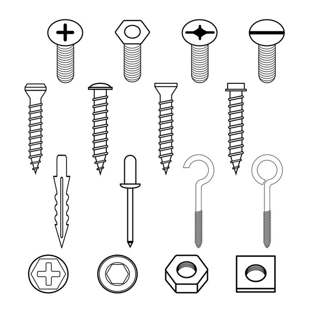 крепления настенные крючки болты и настенные пробки коллекции иконок
 - Вектор,изображение
