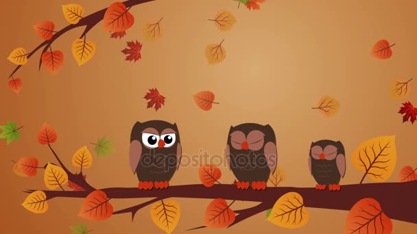 Tarjeta de felicitación de Acción de Gracias con búhos y hojas de otoño
 - Imágenes, Vídeo