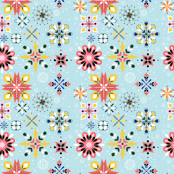 Floral Snowflake seamless pattern - Vector, Imagen