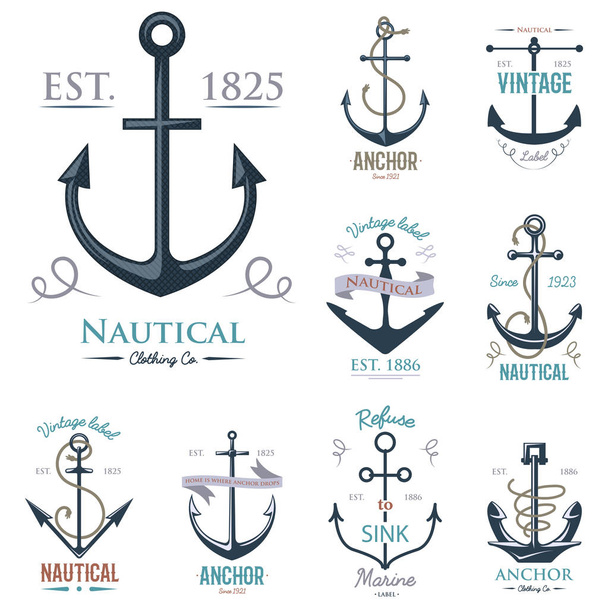 Vintage retro anchor badge vector sign sea ocean graphic element nautical anchorage symbol illustration - Vector, afbeelding