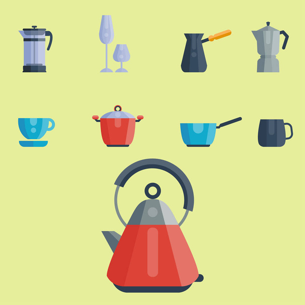 Kitchen utensils icons vector illustration household dinner cooking food kitchenware - Vecteur, image