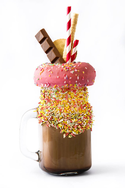 Extreme milkshake or freak shake isolated on white background - Zdjęcie, obraz