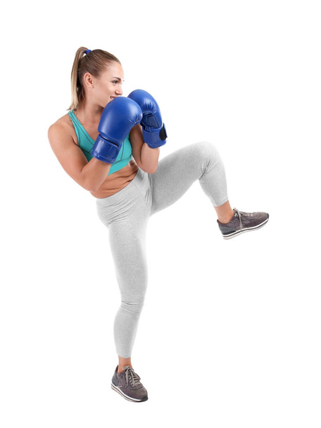 Female kickboxer on white background - Photo, image