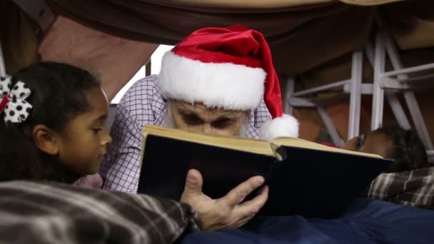 Grootvader lezen van een boek op zijn kleindochters - Video