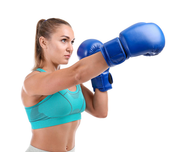 Female boxer on white   - Фото, изображение