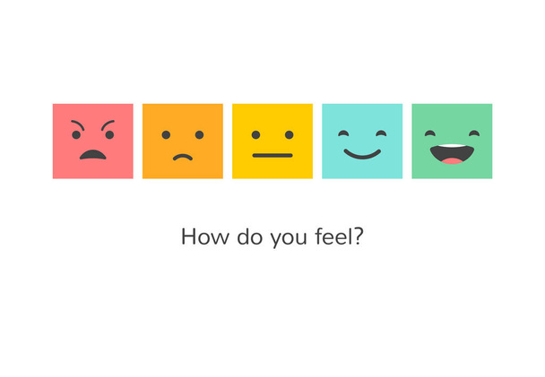 Feedback conceptontwerp, emoticon, emoji en glimlach, emoties schalen  - Vector, afbeelding