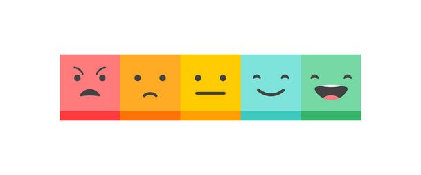 Σχεδιασμός concept ανατροφοδότηση, φατσούλα, emoji και χαμόγελο, κλίμακα συναισθημάτων  - Διάνυσμα, εικόνα