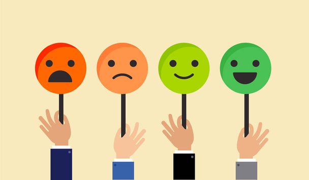Design de conceito de feedback, emoticon, emoji e sorriso, escala de emoções
  - Vetor, Imagem