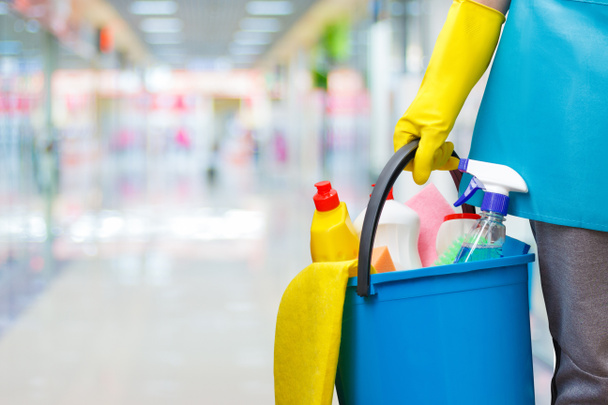 Cleaning lady with a bucket and cleaning products. - Photo, image