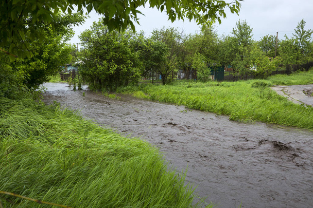 Strumienie przepływu wody po intensywnych opadów deszczu - Zdjęcie, obraz