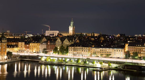 Widok ogólny stare miasto, Gamla Stan w Sztokholm, Szwecja - Zdjęcie, obraz