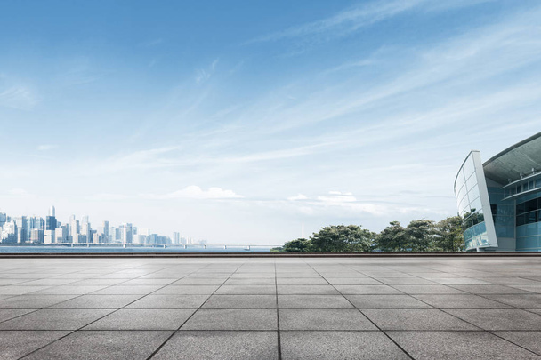 порожній мармурову підлогу та міський пейзаж Ханчжоу - Фото, зображення