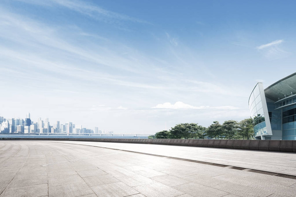 пустой мраморный пол и городской пейзаж Ханчжоу
 - Фото, изображение