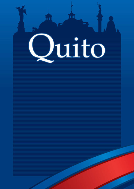 Design of the city of QUITO with blue and red flag and silhouette of the city in the background. Quito is the capital of the Republic of Ecuador - Vector, Image