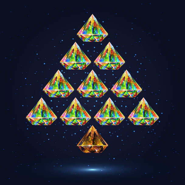 Colorido árbol de Navidad estilizado compuesto de cristales aislados o
 - Vector, imagen