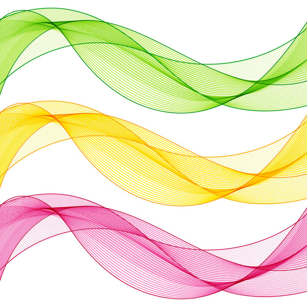 Set of Abstract Isolated Green, Pink, Yellow Wave Lines for Whit - Vector, Image