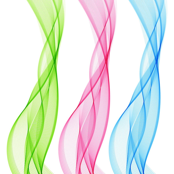 Set of Abstract Isolated Green, Pink, Blue Wave Lines for White  - Vector, Image