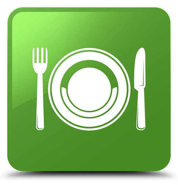 Food plate icon soft green square button - Photo, image