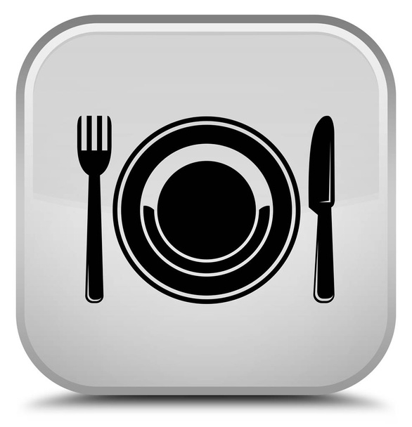 Food plate icon special white square button - Fotoğraf, Görsel