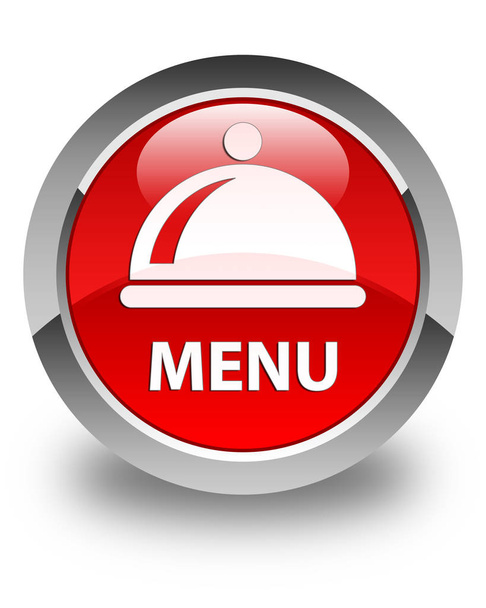 Menu (prato de comida ícone) botão redondo vermelho brilhante
 - Foto, Imagem