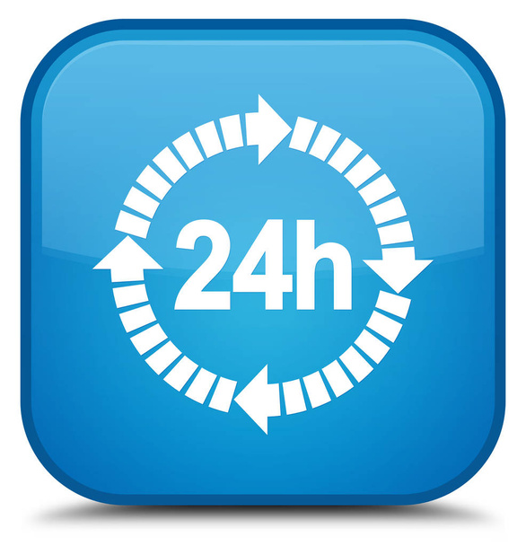 24 時間配信アイコン特別なシアン青い正方形ボタン - 写真・画像