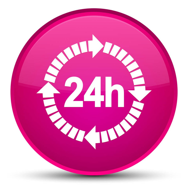 24 uur levering pictogram speciale roze ronde knop - Foto, afbeelding