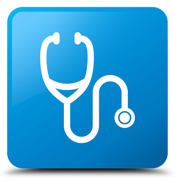 Stethoscope icon cyan blue square button - Photo, Image