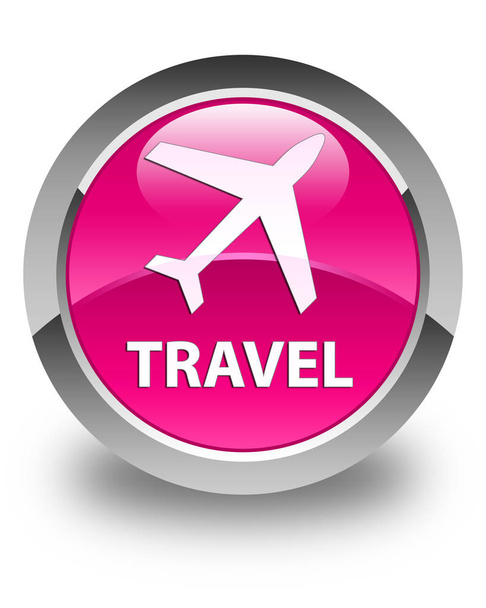 Travel (plane icon) glossy pink round button - Photo, Image