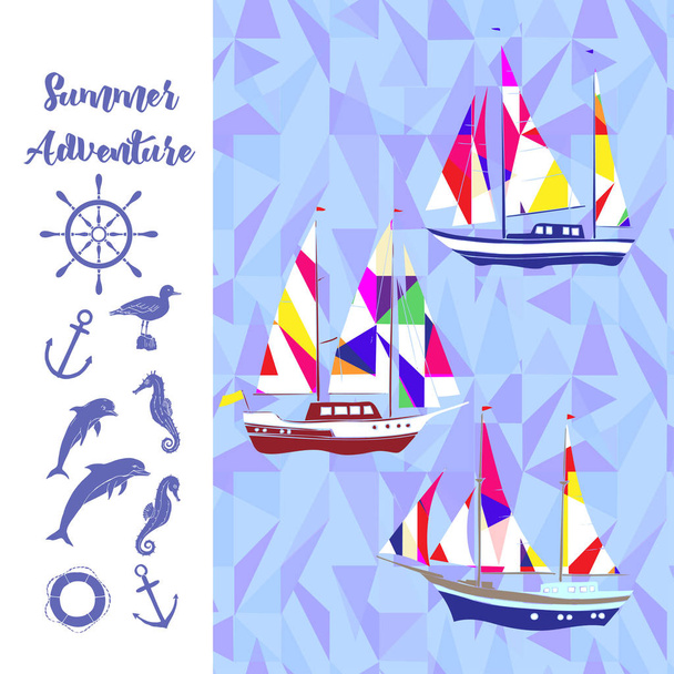 Sea background with ships - Vector, imagen