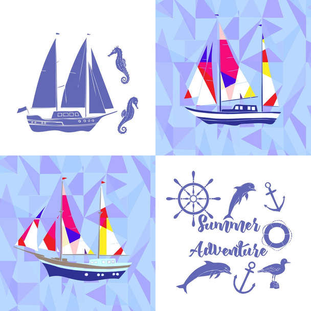Sea background with ships - Vector, Image