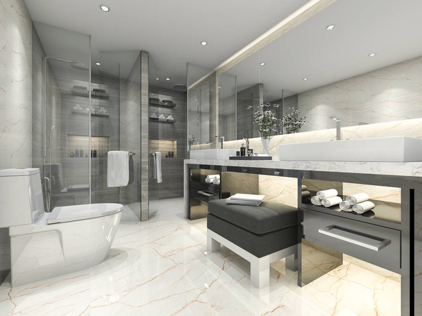 3D rendering moderne klassieke badkamer met luxe tegel decor - Foto, afbeelding